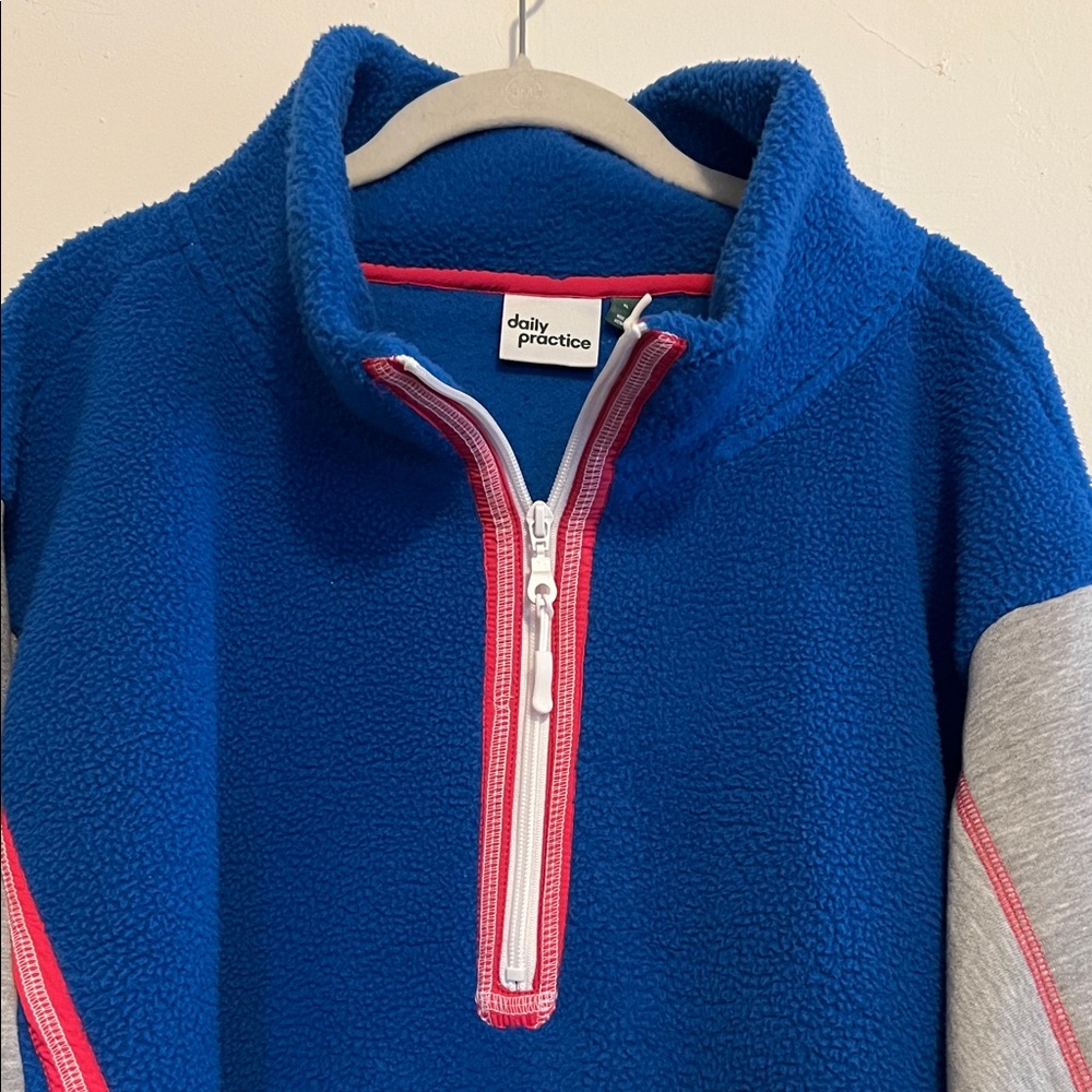 Anthropology /daily practice Blue and Gray Zip-Up Sweater with Pink Accents - Picture 10 of 10